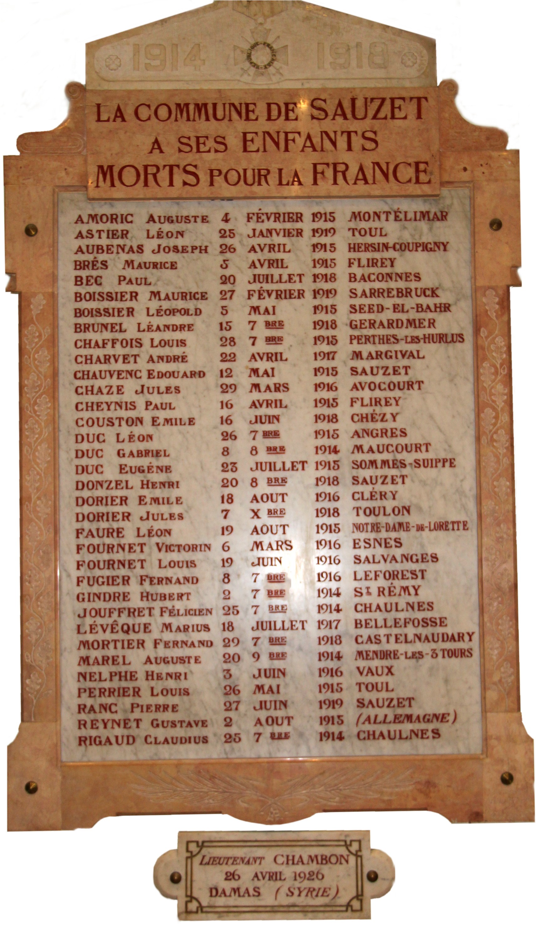 Plaque hommage  nos morts
