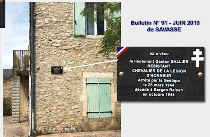 Plaque Hommage au Rsistant et Lieutenant Gaston Sallier